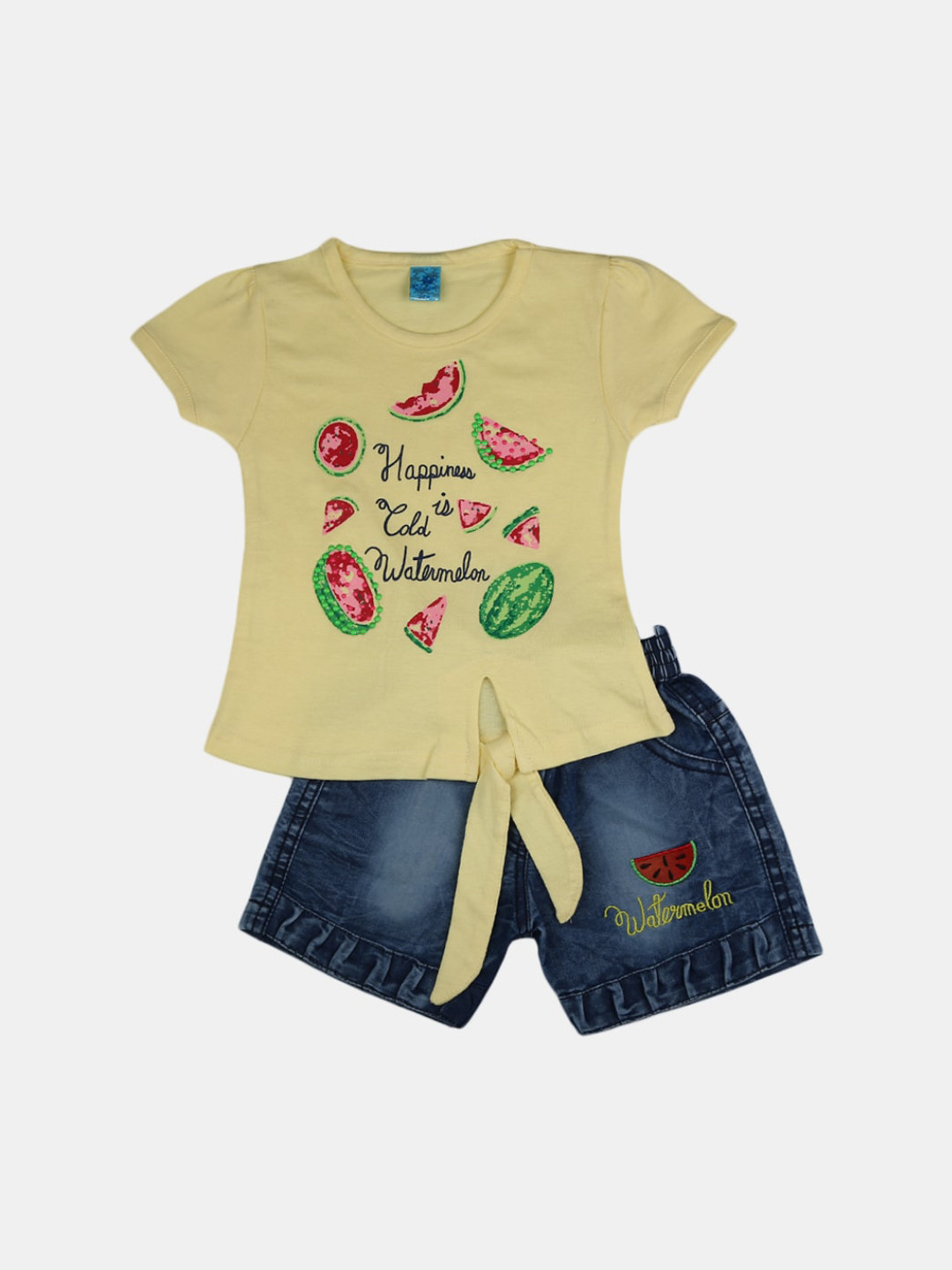 

V-Mart Infant Girls Printed Pure Cotton T-shirt With Shorts, Yellow