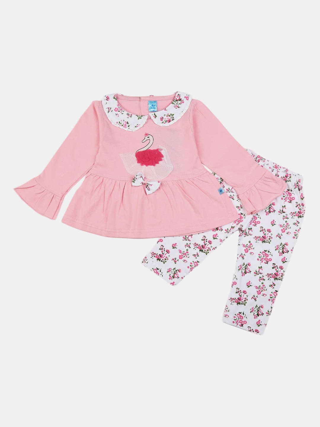 

V-Mart Infant Girls Printed Pure Cotton Top With Trousers, Pink