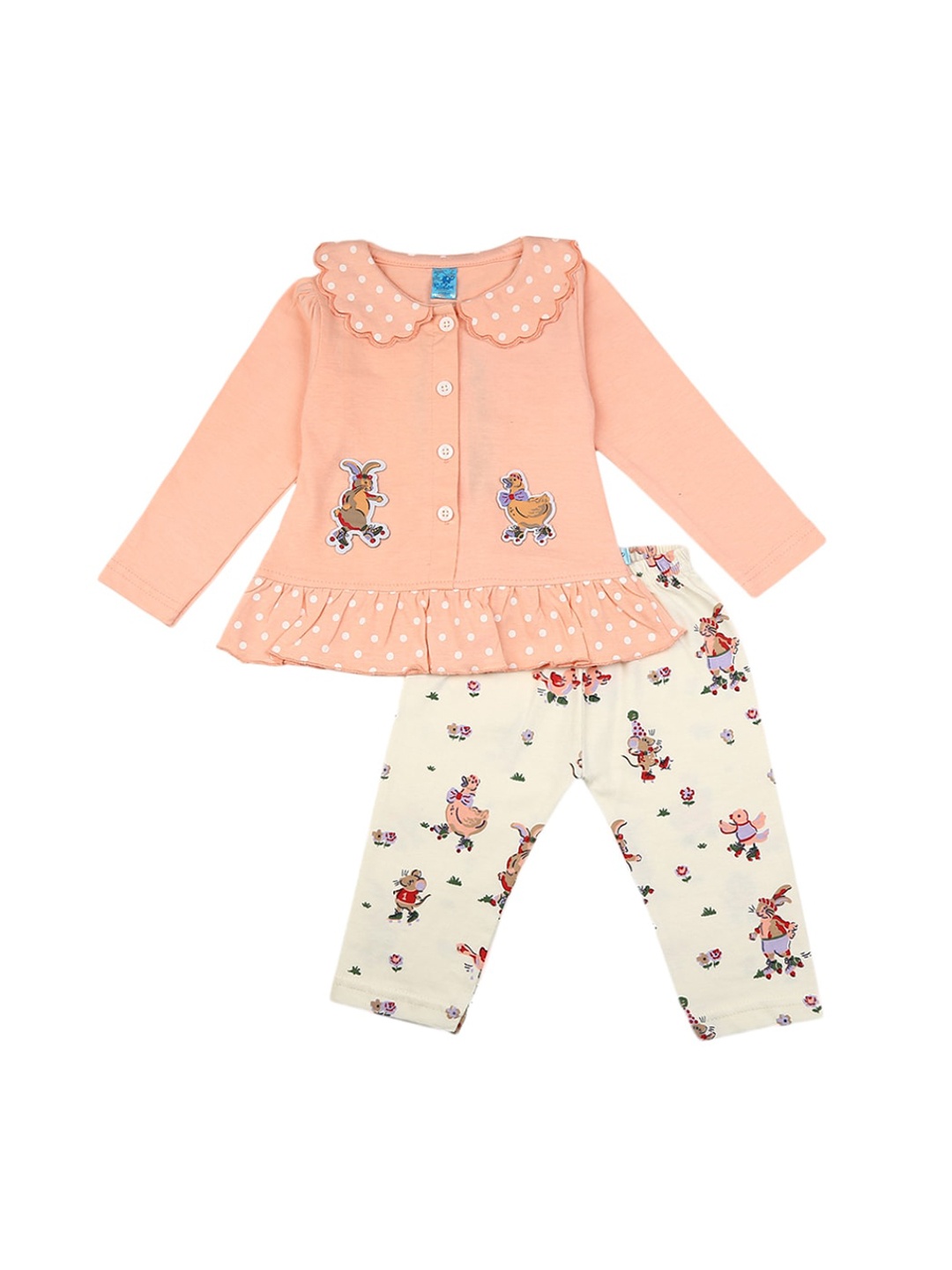 

V-Mart Infant Girls Printed Pure Cotton T-shirt With Trousers, Peach