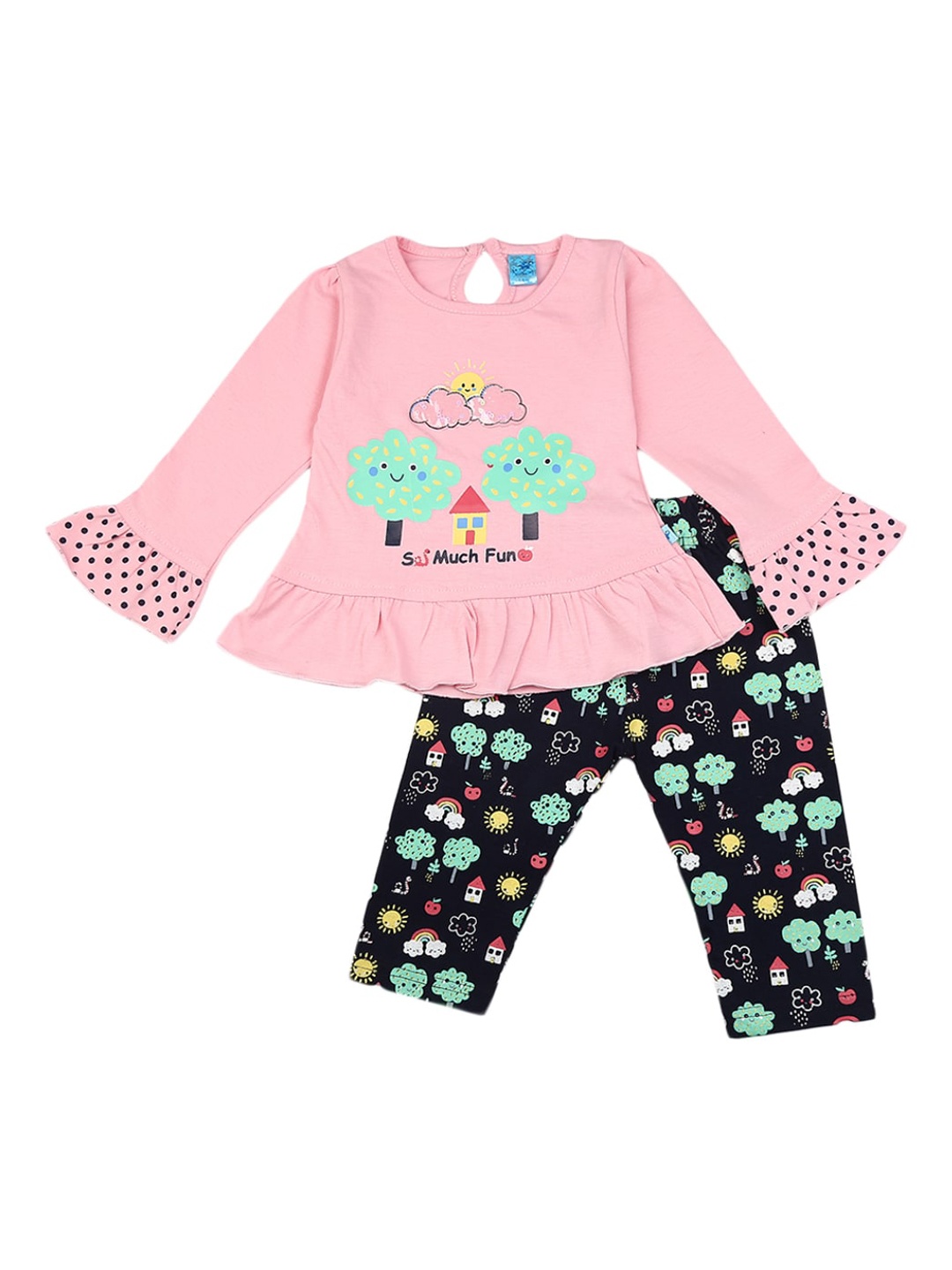 

V-Mart Infant Girls Printed Pure Cotton Top With Trousers, Pink