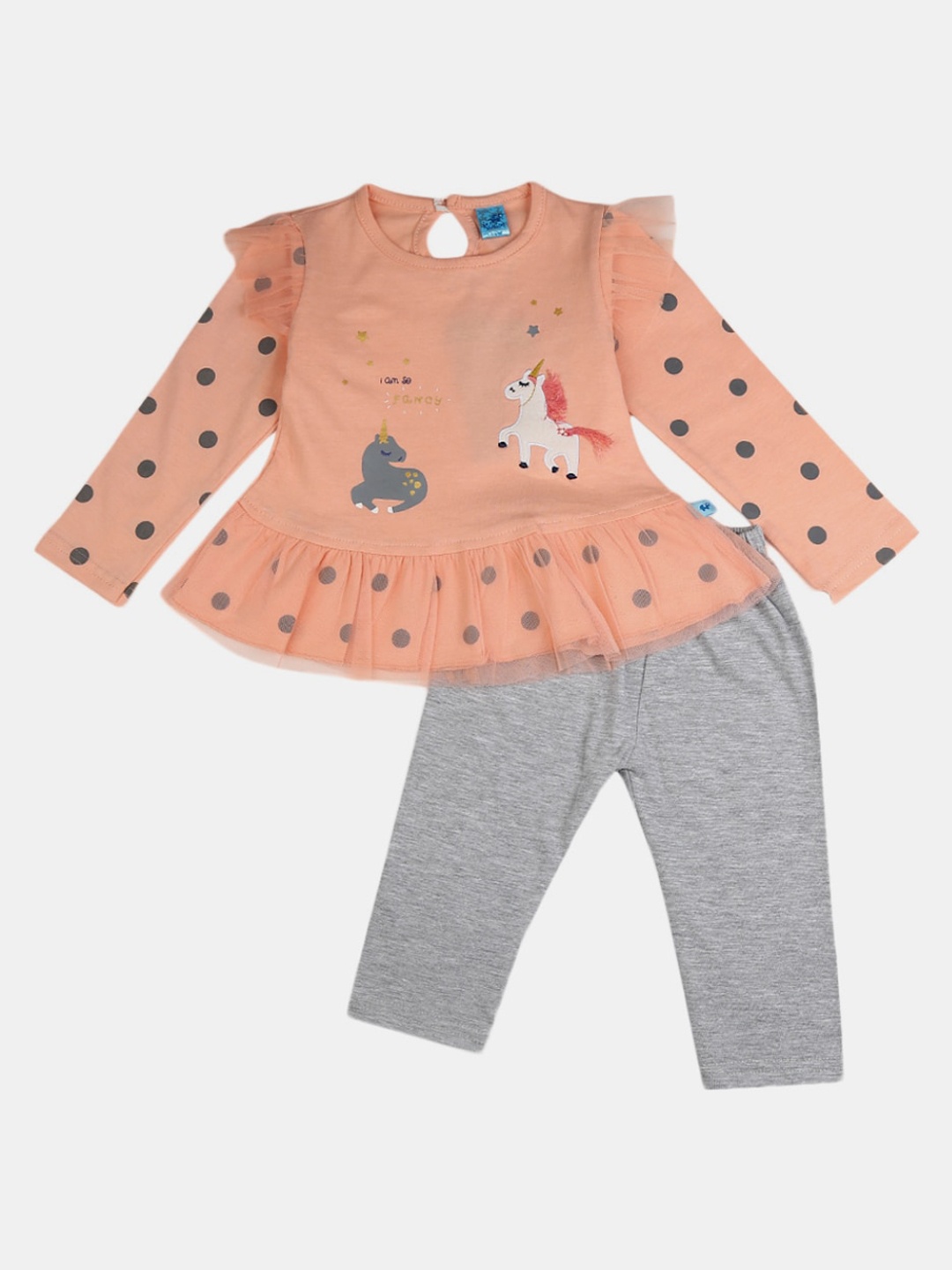 

V-Mart Infant Girls Printed Pure Cotton Top with Trousers, Peach