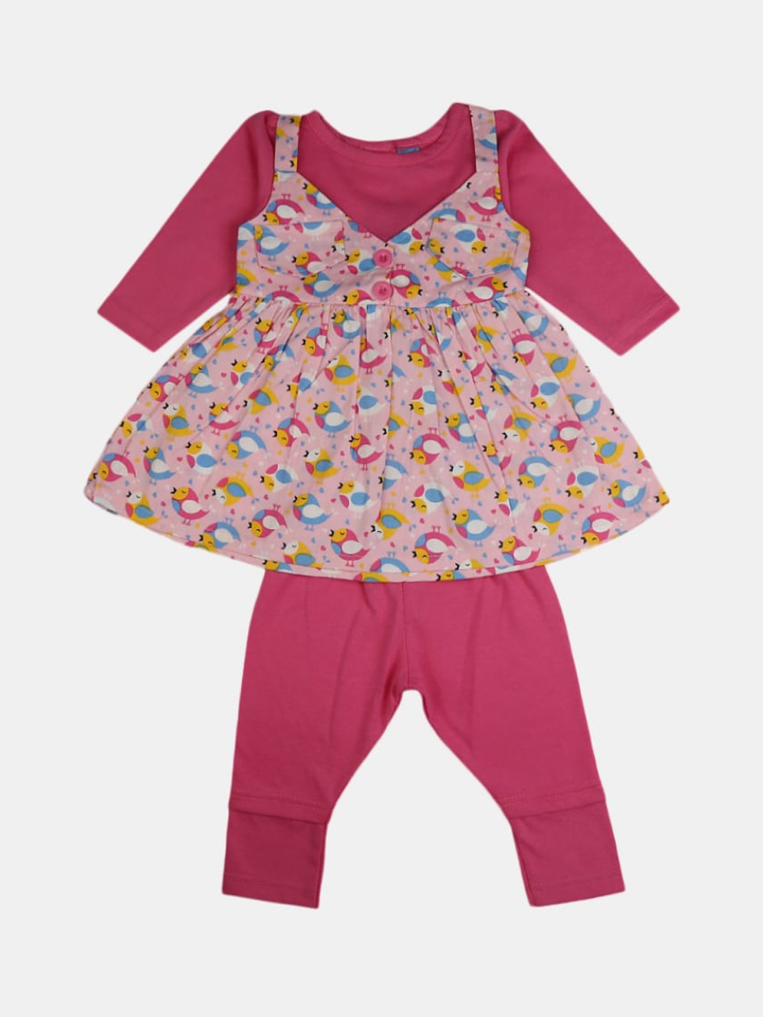 

V-Mart Infants Girls Printed Pure Cotton Top & Pyjamas, Pink