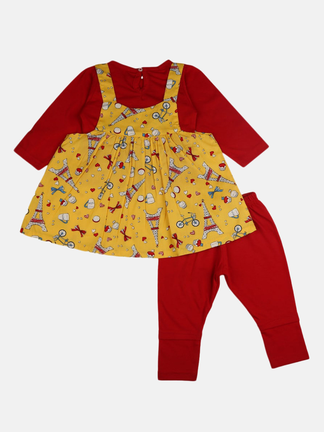 

V-Mart Infants Girls Printed T-shirt & Dungaree with Pyjamas, Yellow