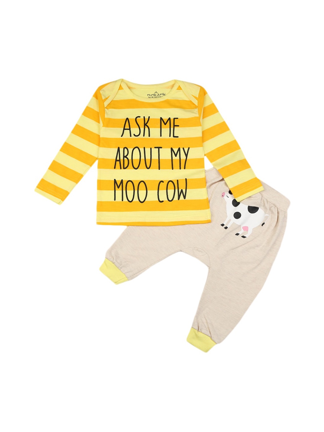

V-Mart Infants Printed Cotton T-shirt with Joggers, Yellow
