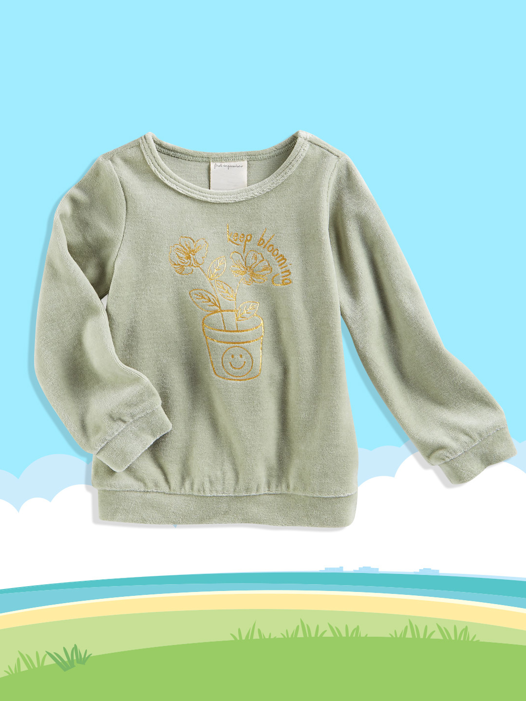 

Macy's First Impression Infant Girls Green & Golden Floral Print Top