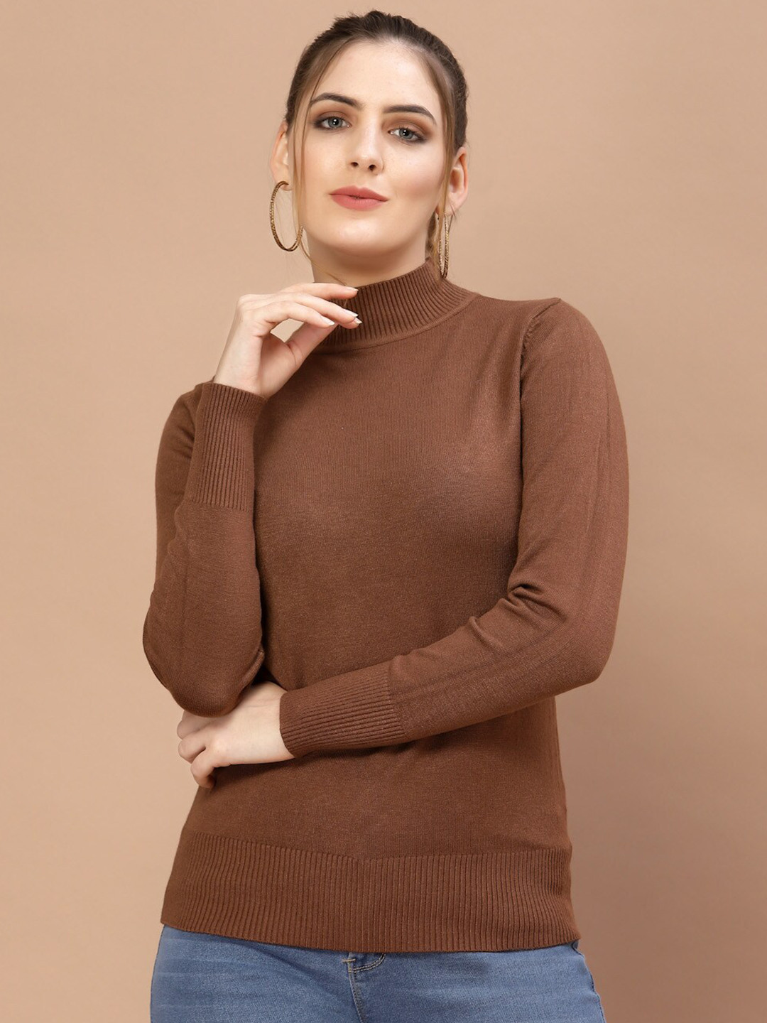 

Mafadeny Women Brown solid pullover