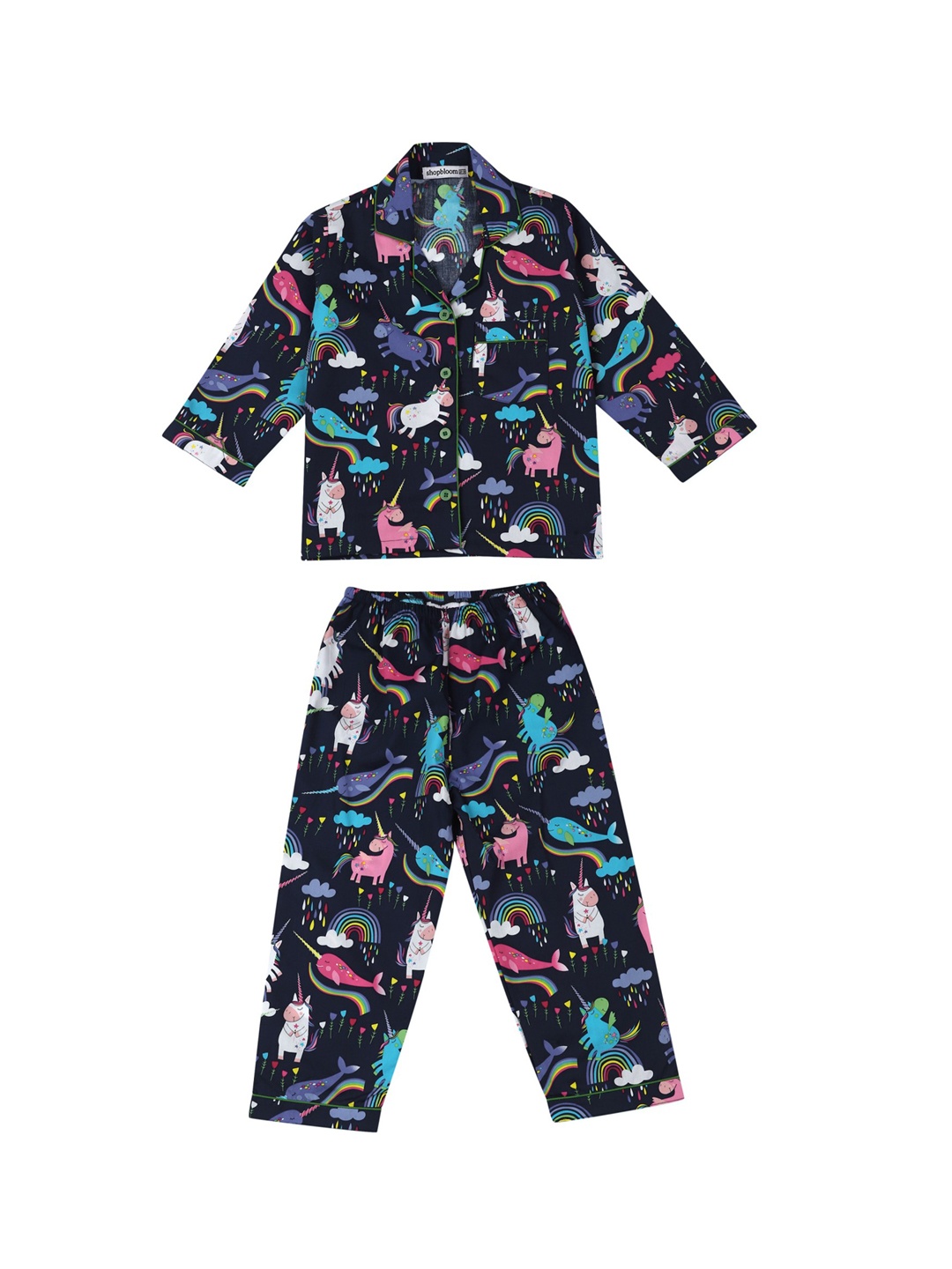 

shopbloom Blue Printed Full Sleeves Kids Cotton Sleepsuit
