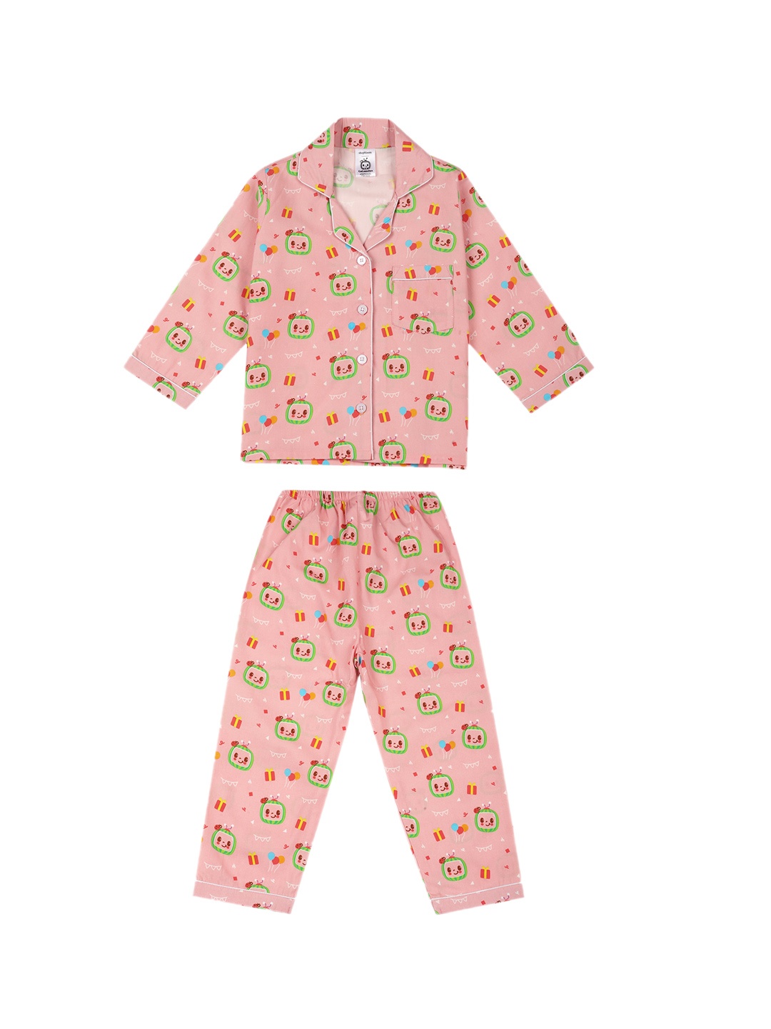 

shopbloom Pack Of 2 Kids Pink Printed Cotton Sleepsuit, Peach