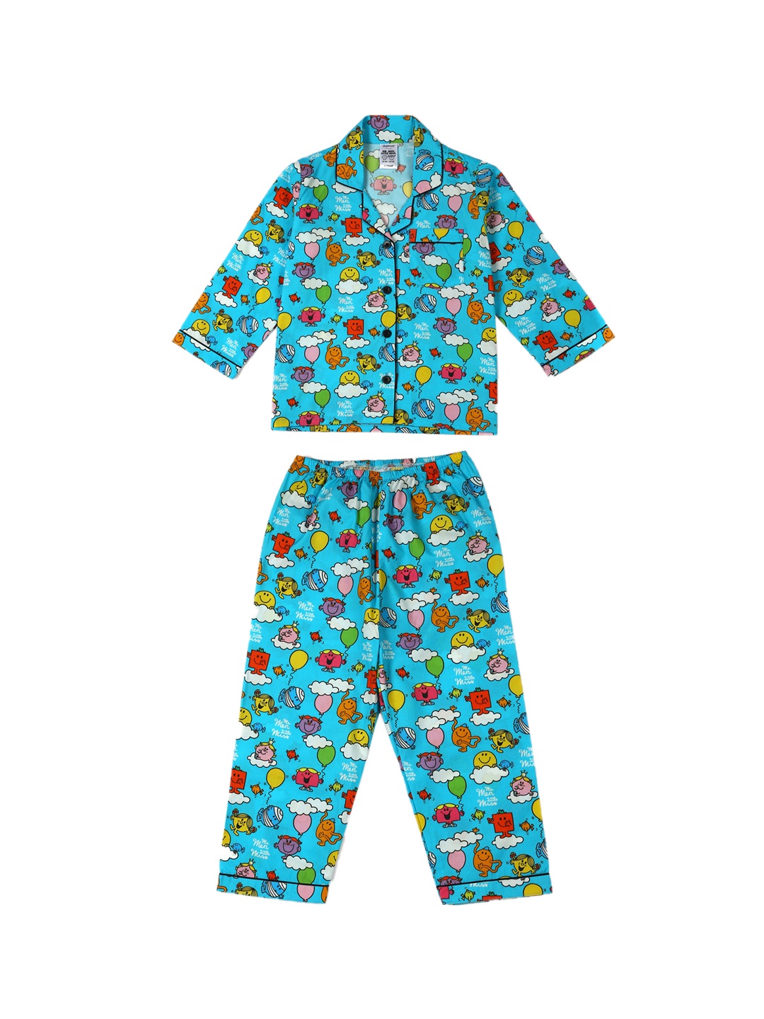 

shopbloom Kids Blue Printed Cotton Night suit