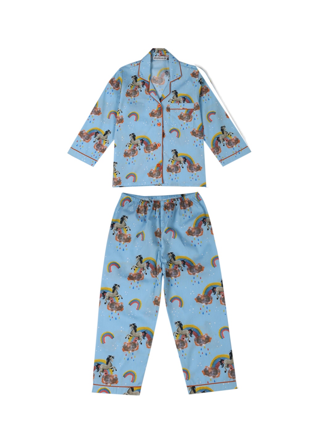 shopbloom Unisex Kids Blue Printed Night suit