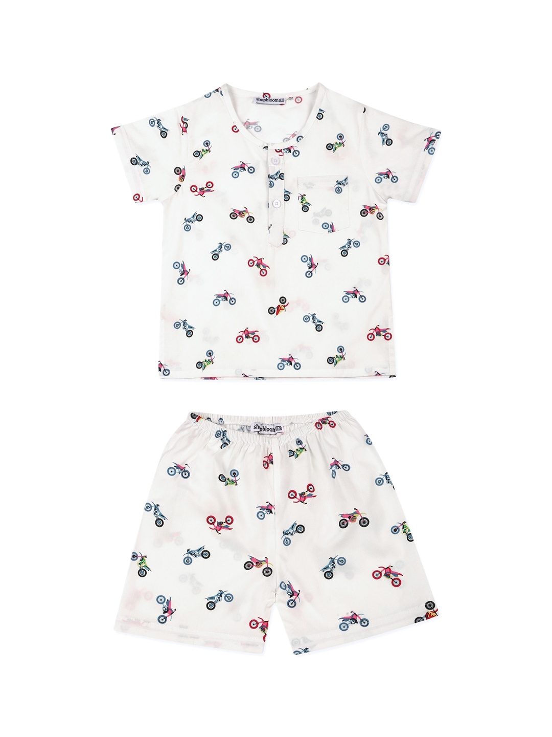 

shopbloom Kids White & Red Cotton Blend Printed Night suit