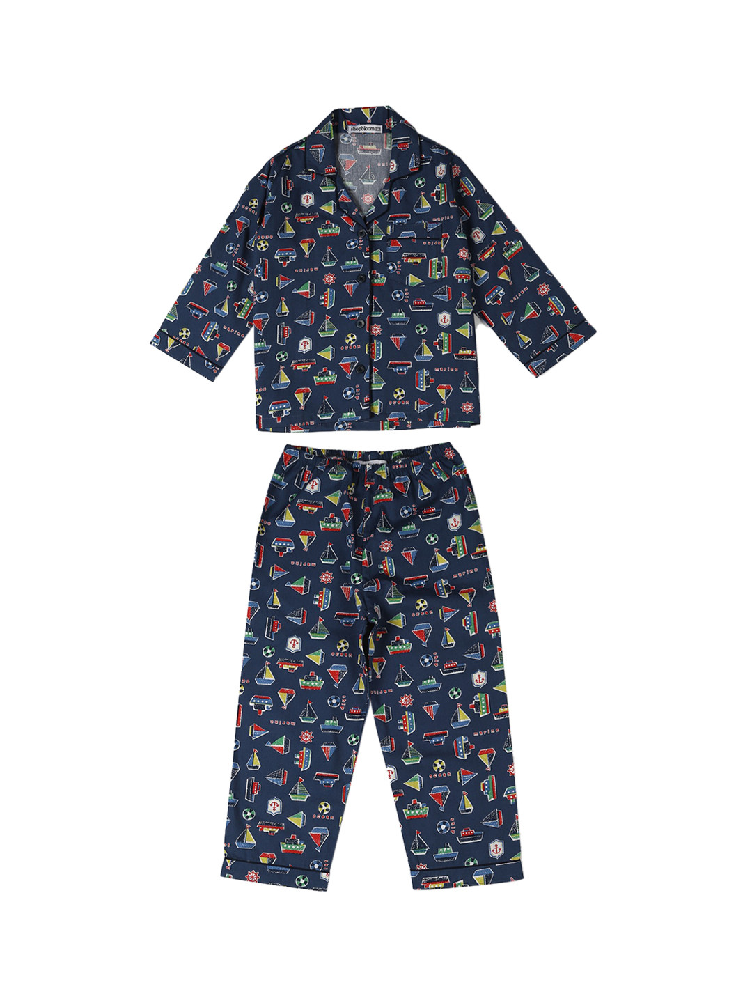 

shopbloom Kids Navy Blue & Red Printed Cotton Night suit