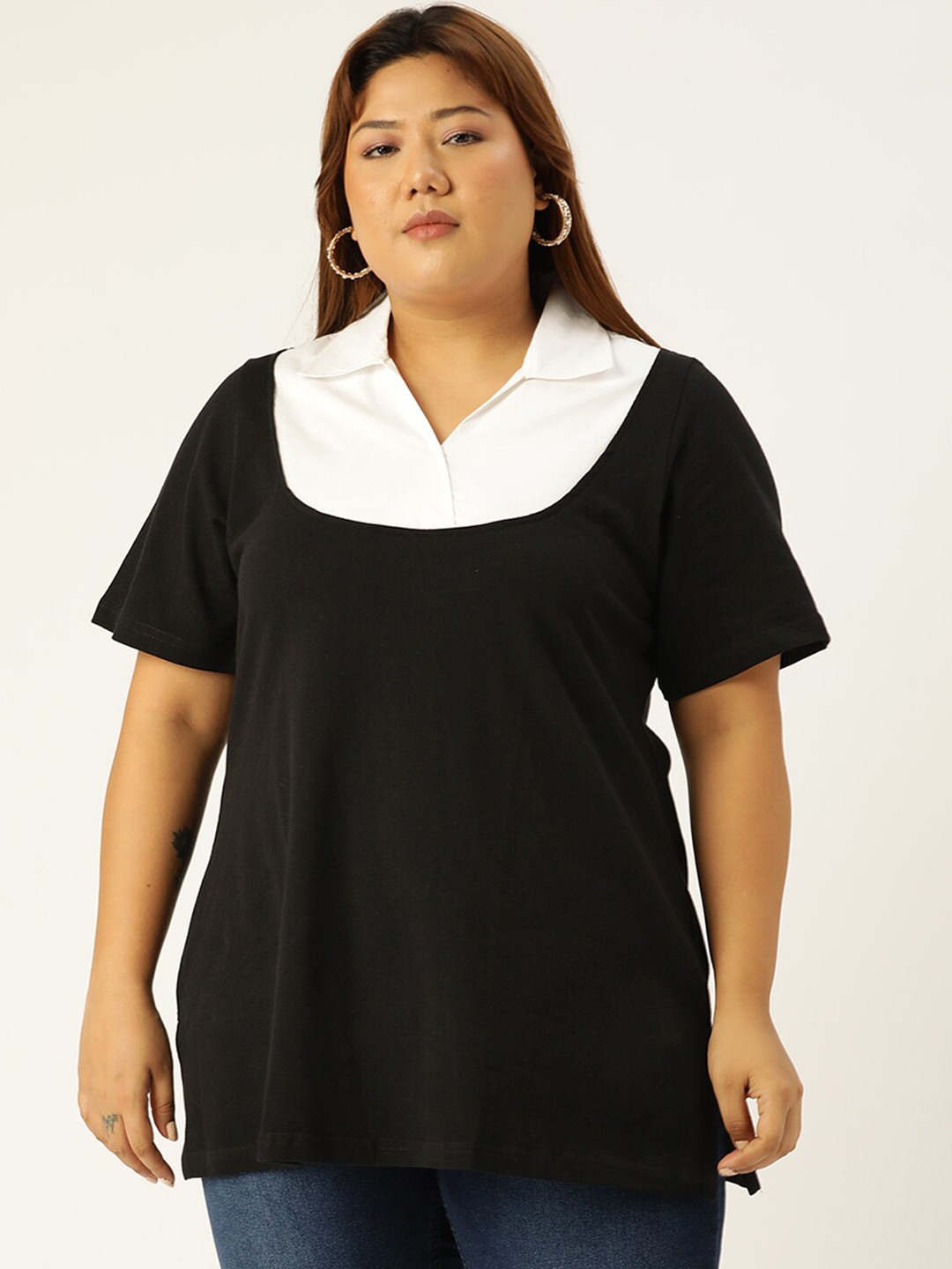

theRebelinme Black Colourblocked Shirt Style Top