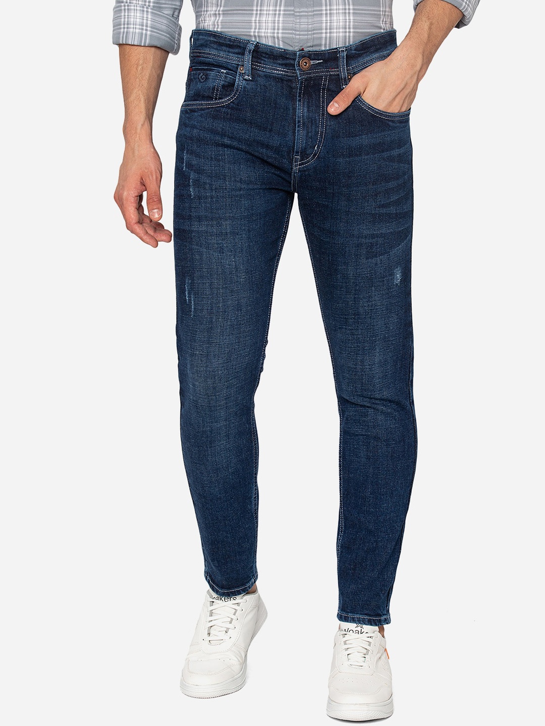 

Greenfibre Men Blue Slim Fit Low Distress Light Fade Jeans
