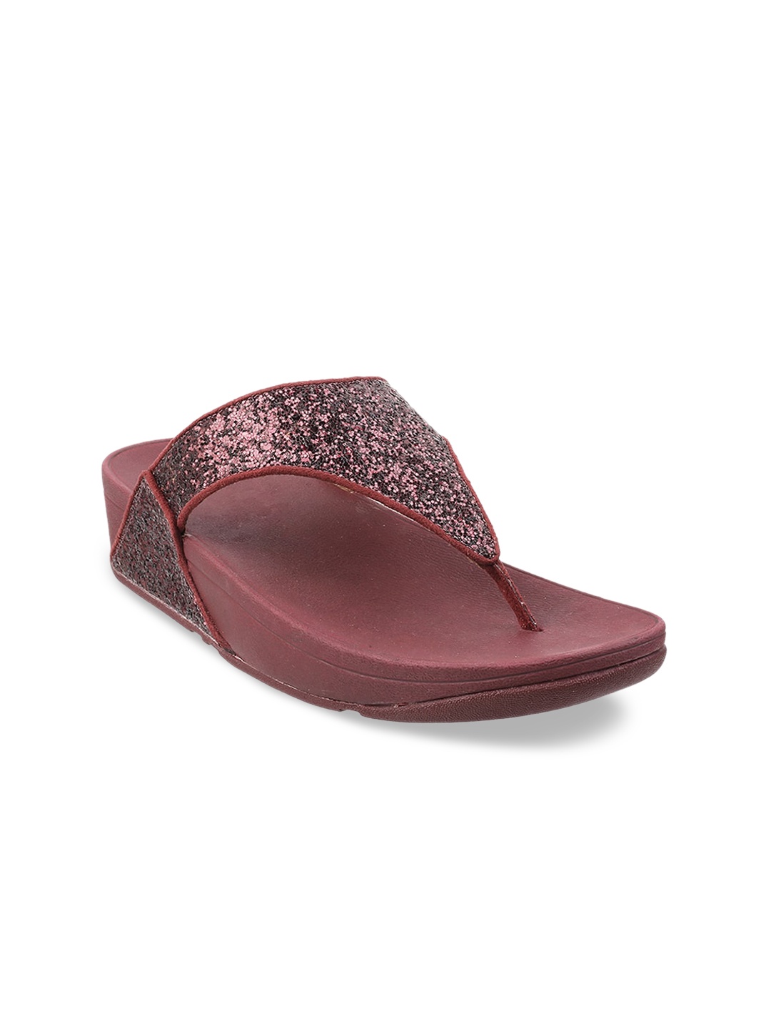 

fitflop Women Maroon Embellished T-Strap Flats