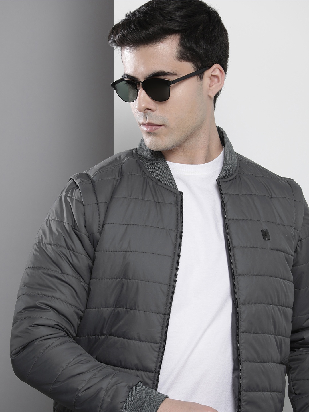 

The Indian Garage Co Men Solid Zip-Front Puffer Jacket, Grey