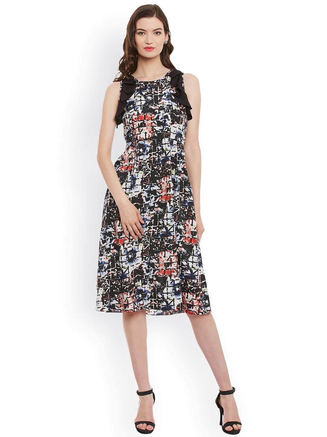 

Athena Women Black Printed Fit & Flare Dress