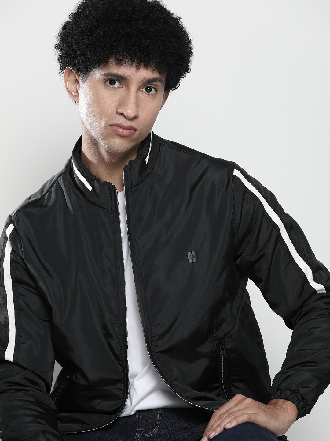 

The Indian Garage Co Men Zip-Front Bomber Jacket with Zipper Pockets, Black