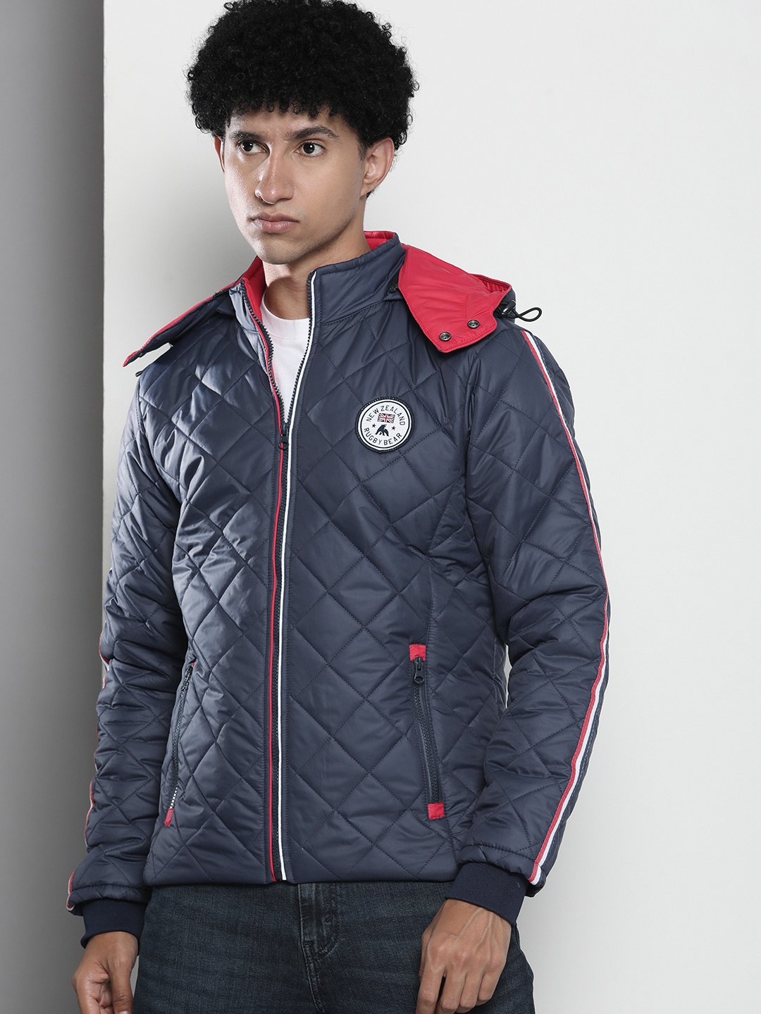 

The Indian Garage Co Men Navy Blue Solid Quilted Jacket