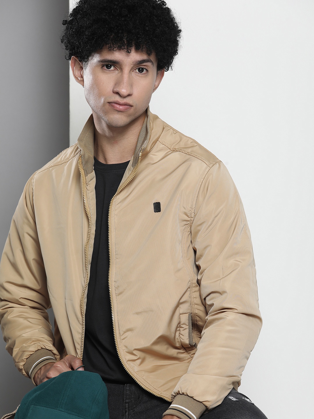 

The Indian Garage Co Men Regular Fit Zip-Front Bomber Jacket, Beige