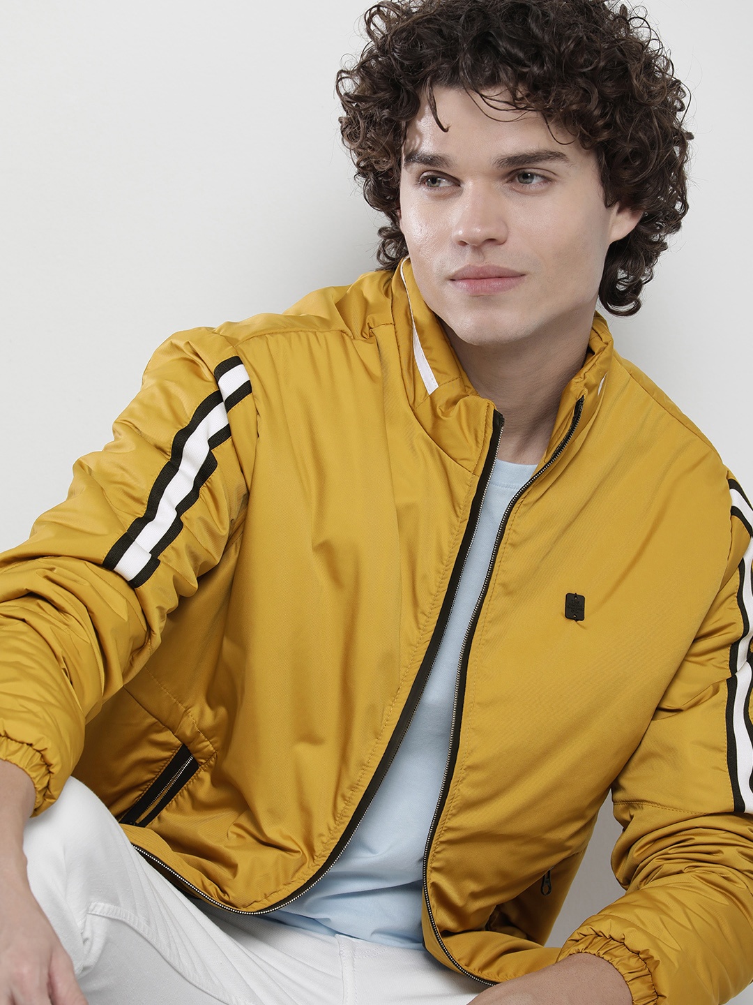 

The Indian Garage Co Men Mustard Yellow Solid Bomber Jacket