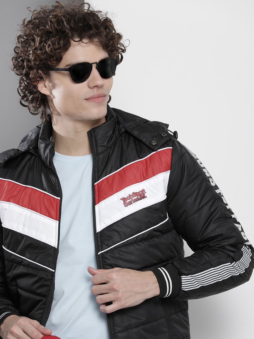 

The Indian Garage Co Men Black & White Striped Padded Jacket