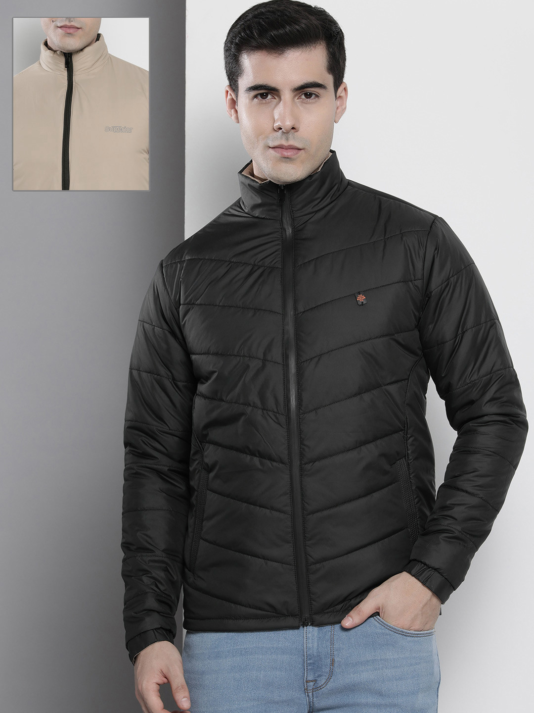 

The Indian Garage Co Men Black & Beige Reversible Padded Jacket