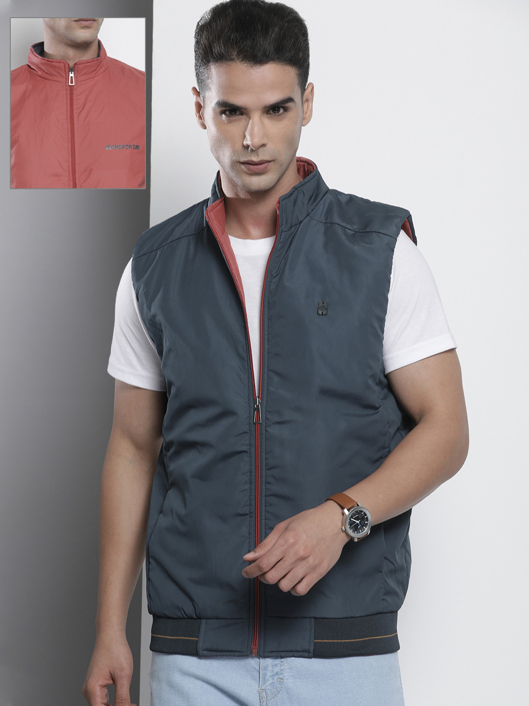 

The Indian Garage Co Men Charcoal Grey Reversible Tailored Jacket