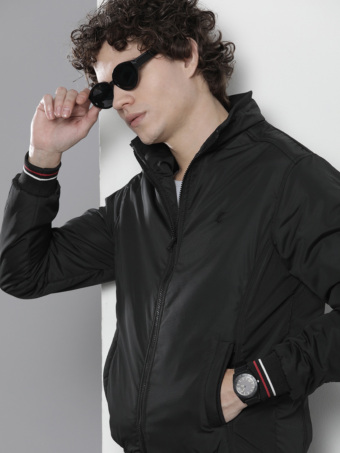 

The Indian Garage Co Men Regular Fit Zip-Front Bomber Jacket, Black