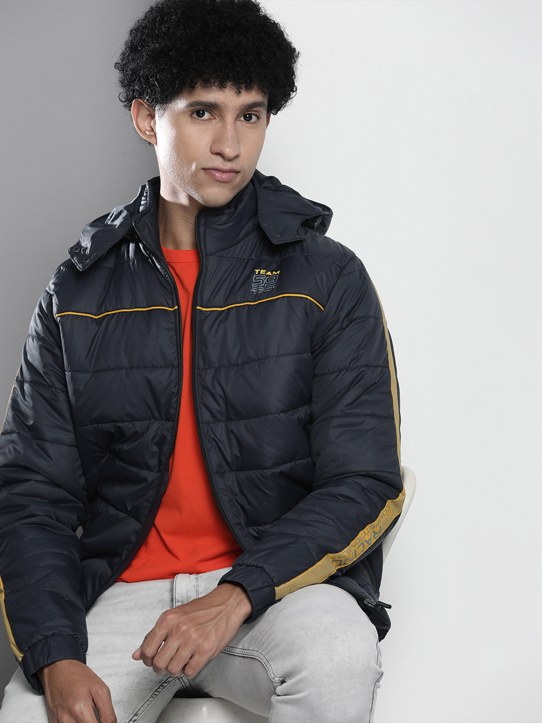 

The Indian Garage Co Men Navy Blue Solid Padded Jacket