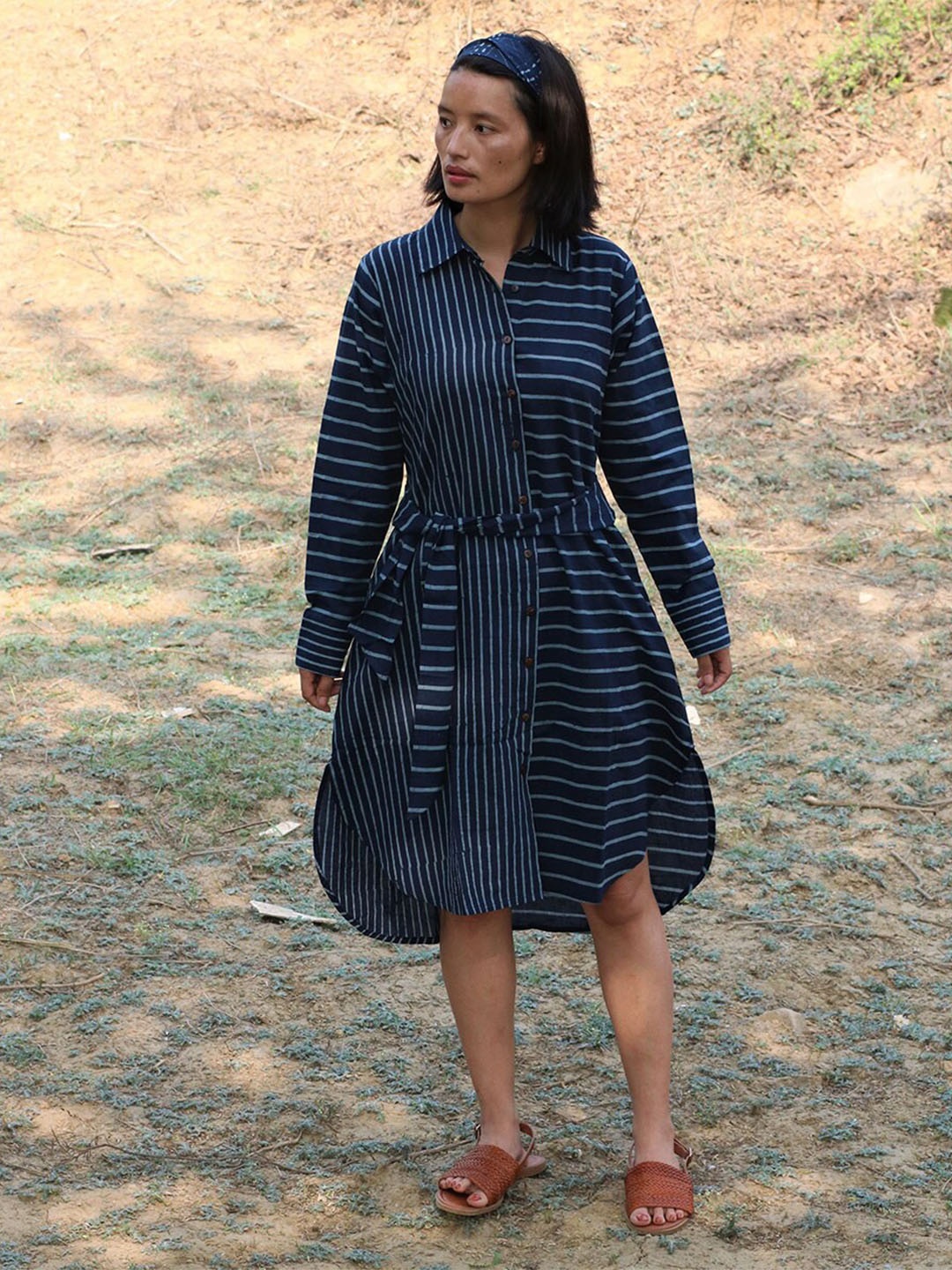 

Chidiyaa Blue Striped Shirt Dress