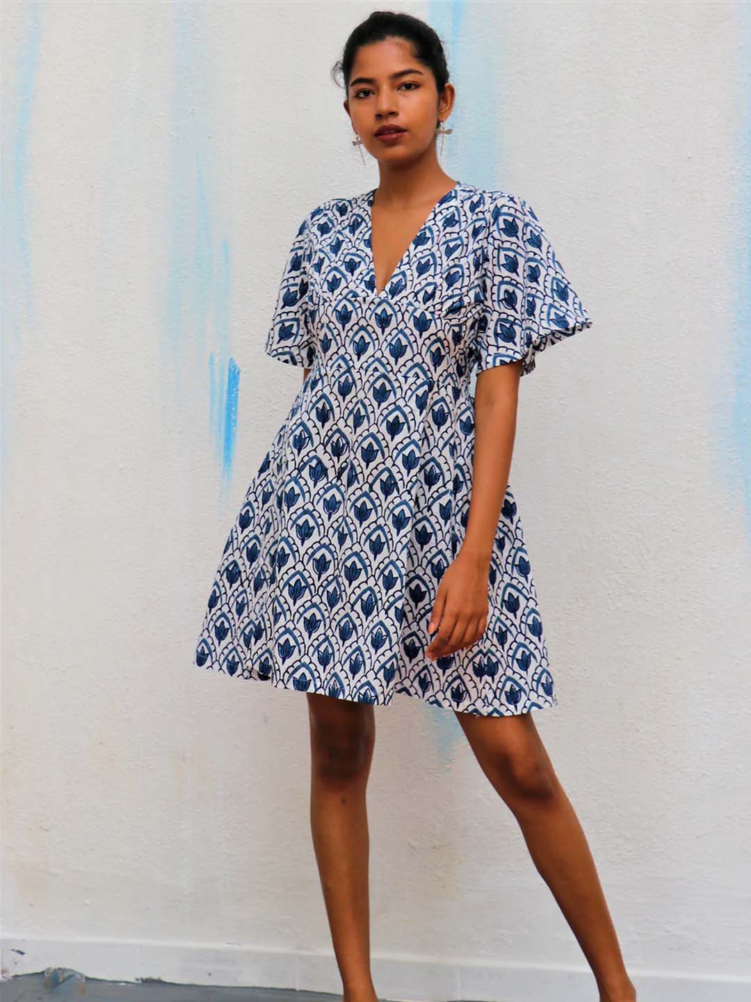 

Chidiyaa White Floral Block Printed Cotton Dress