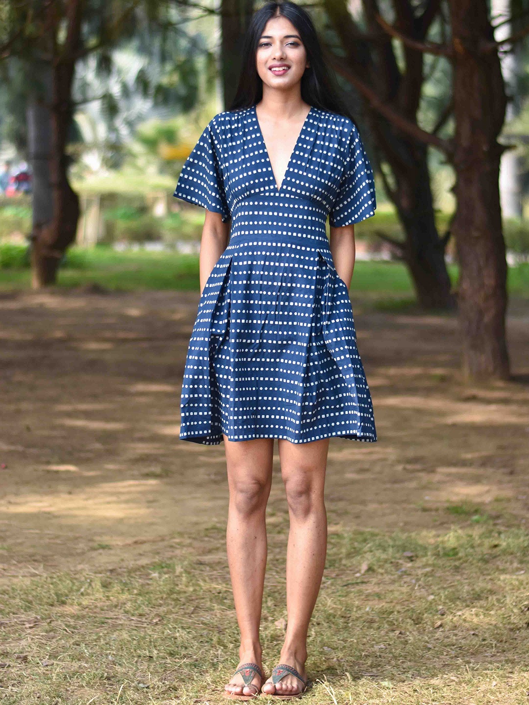 

Chidiyaa Blue Geometric Printed Dress