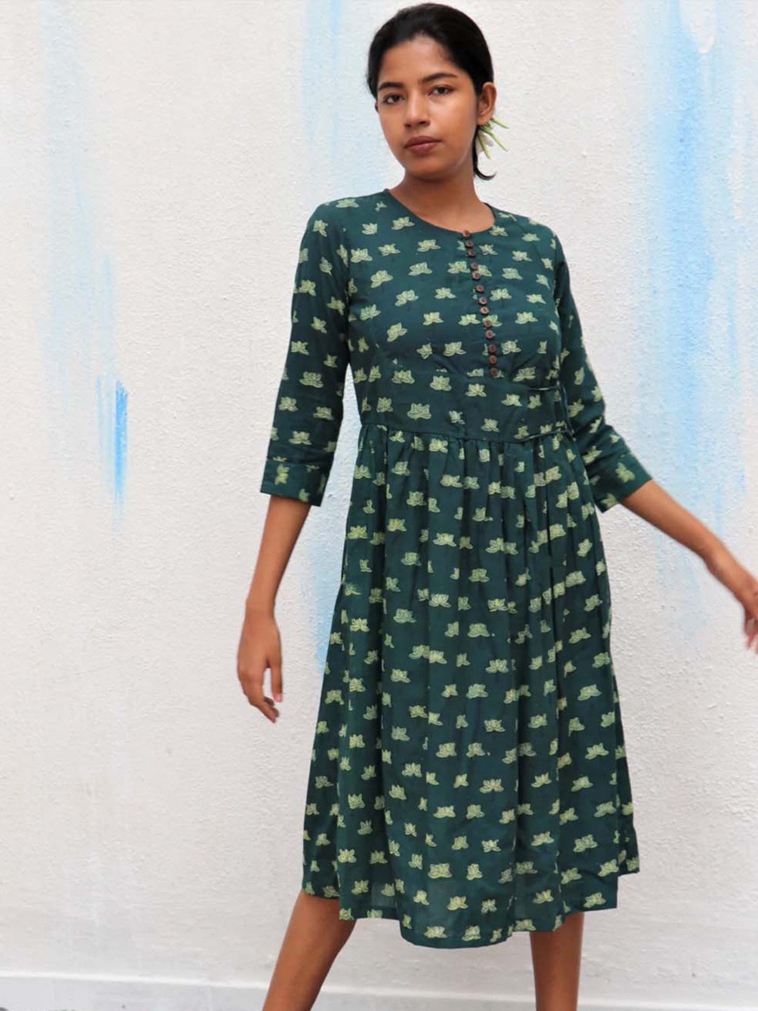 

Chidiyaa Women Green Printed Dress