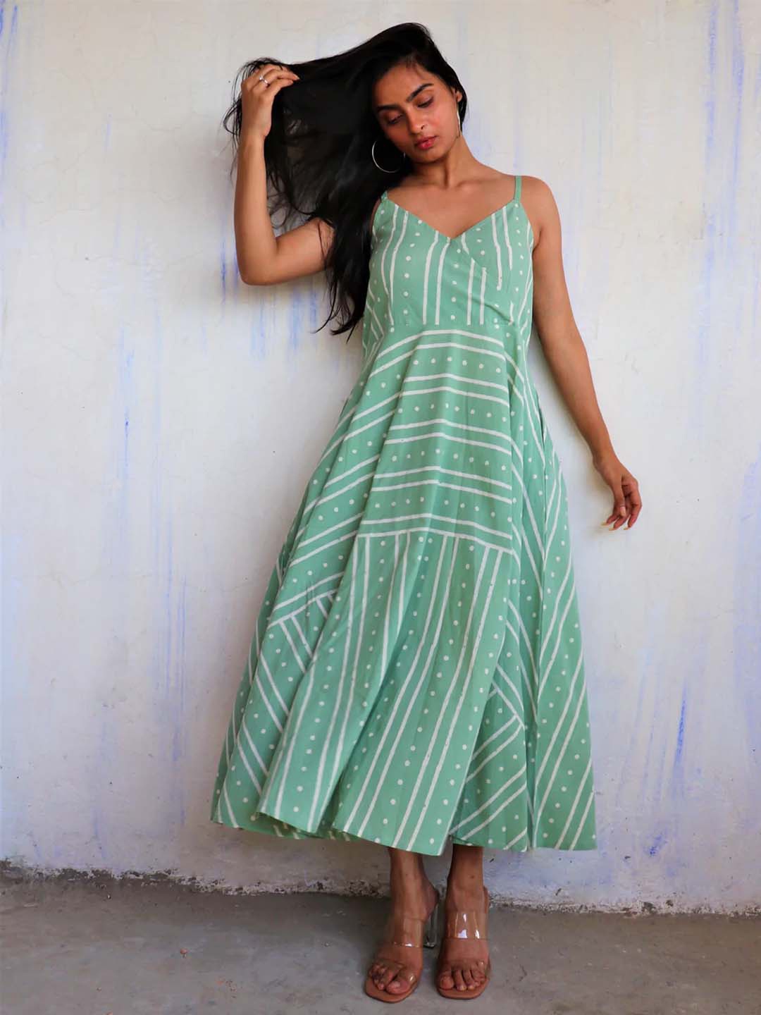 

Chidiyaa Green & White Striped Maxi Dress