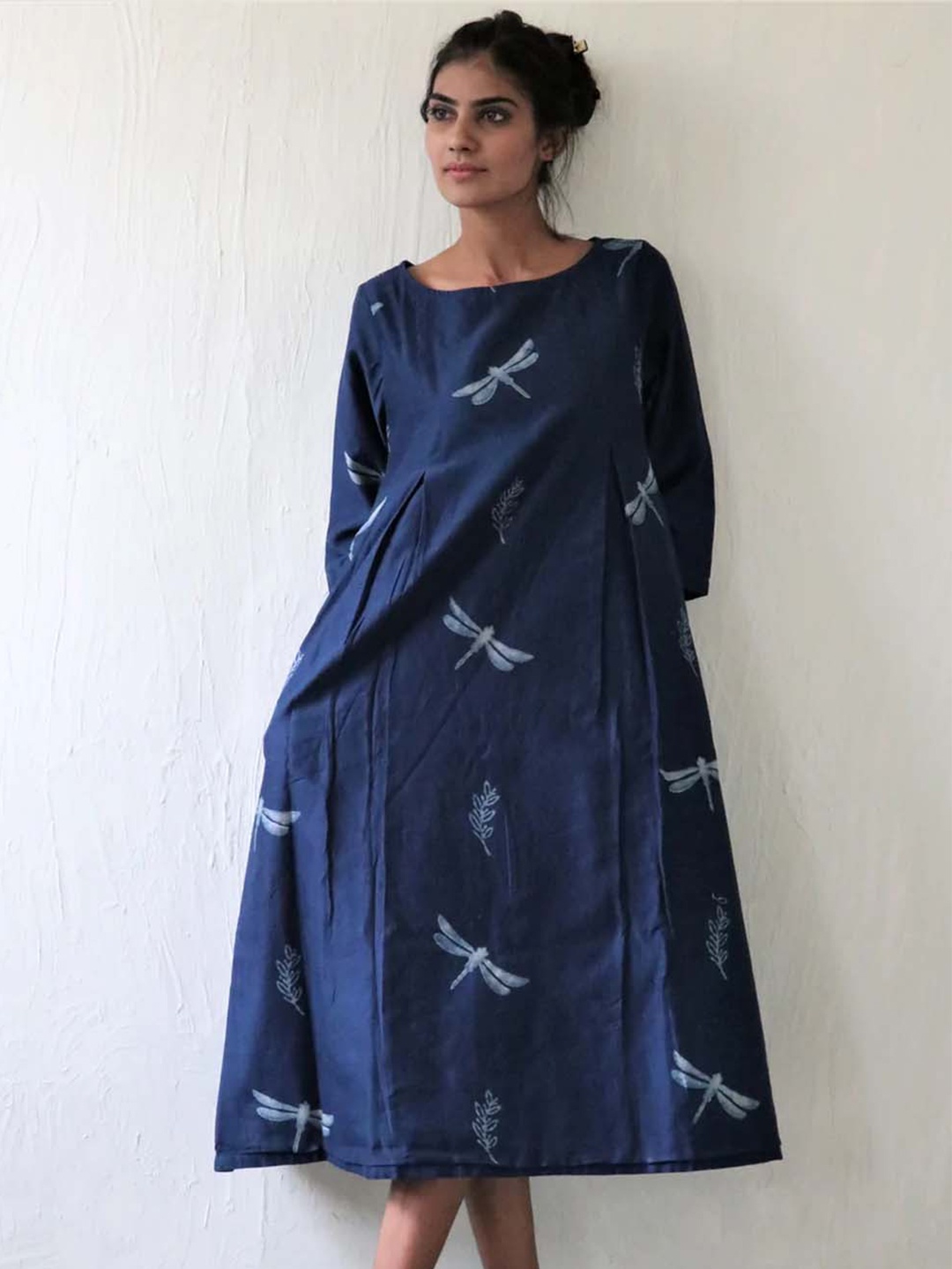 

Chidiyaa Blue A-Line Midi Cotton Dress