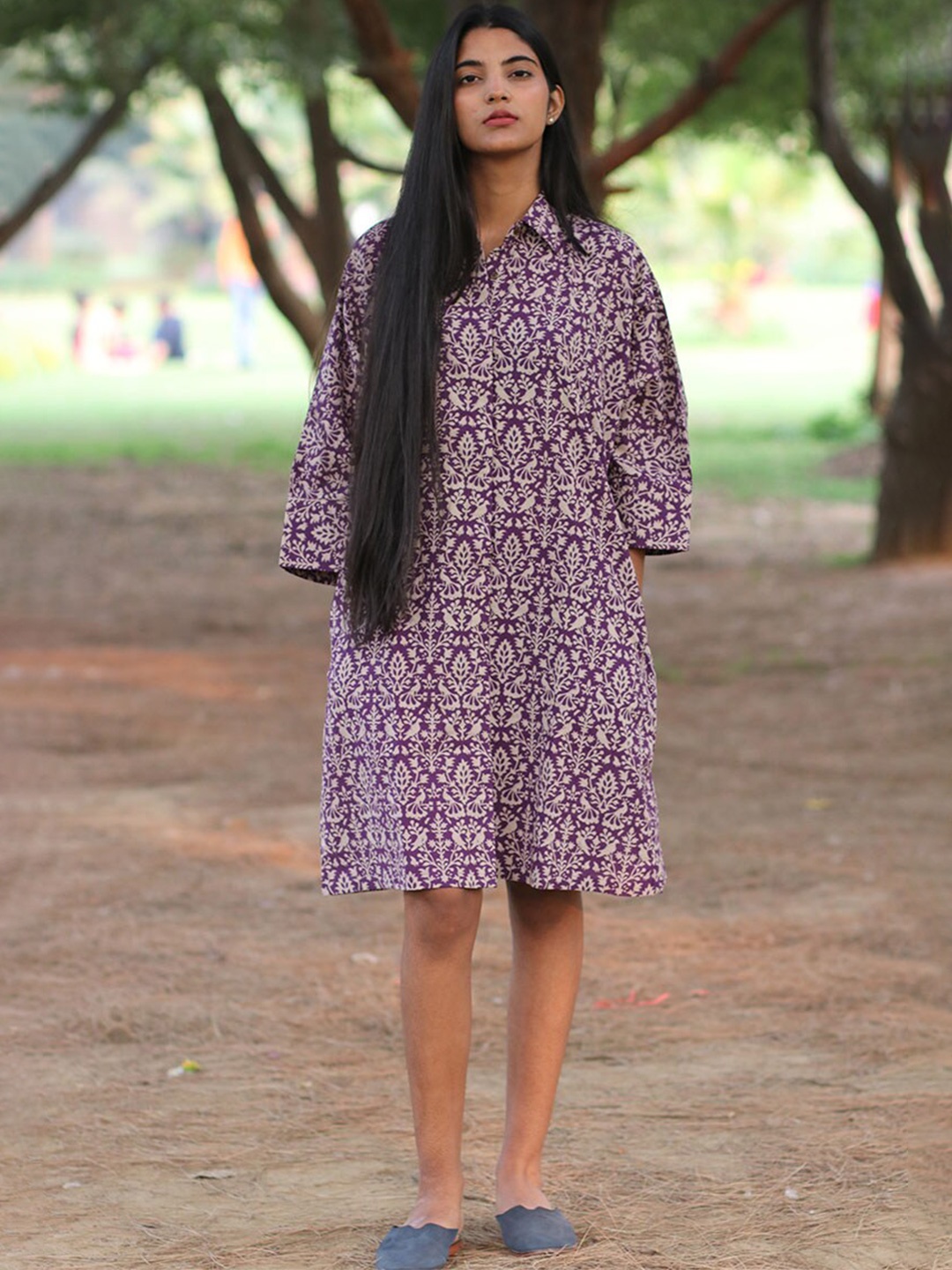 

Chidiyaa Women Purple Cotton Printed Shirt Dress