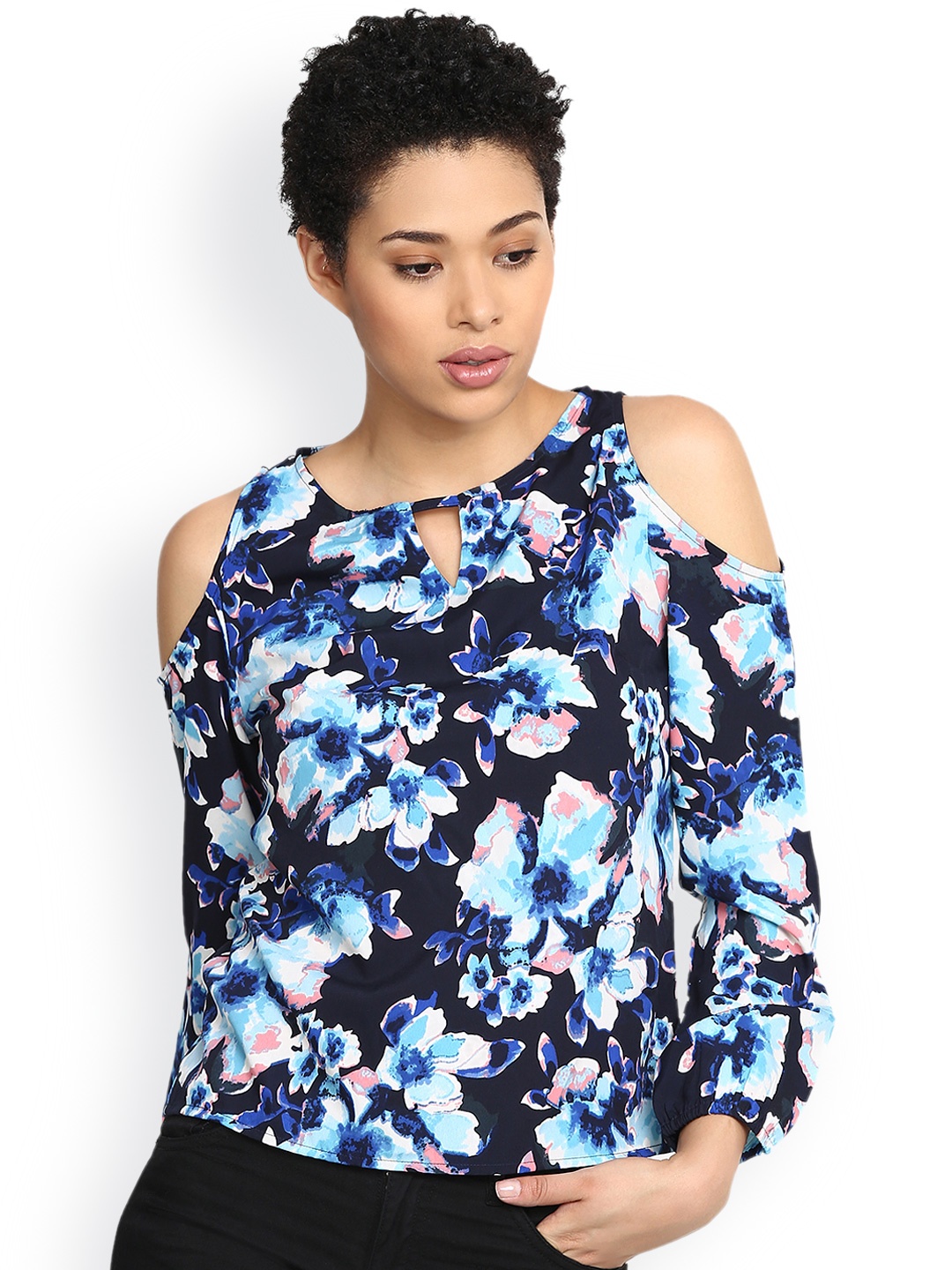 

Harpa Women Navy Printed Top, Navy blue