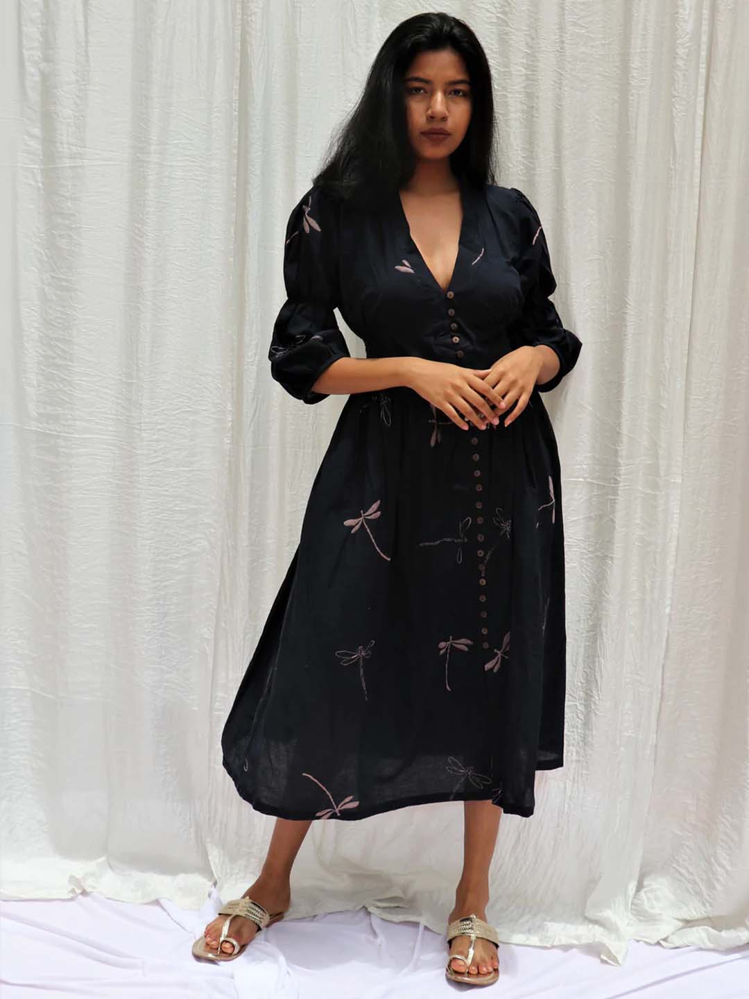 

Chidiyaa Women Black Printed A-Line Maxi Dress