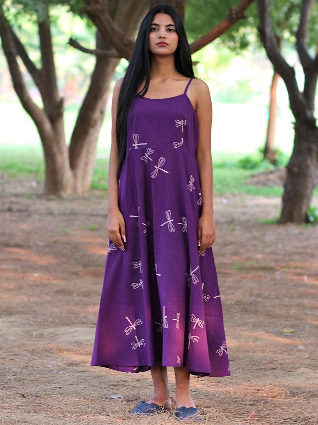 

Chidiyaa Women Purple A-Line Cotton Midi Dress