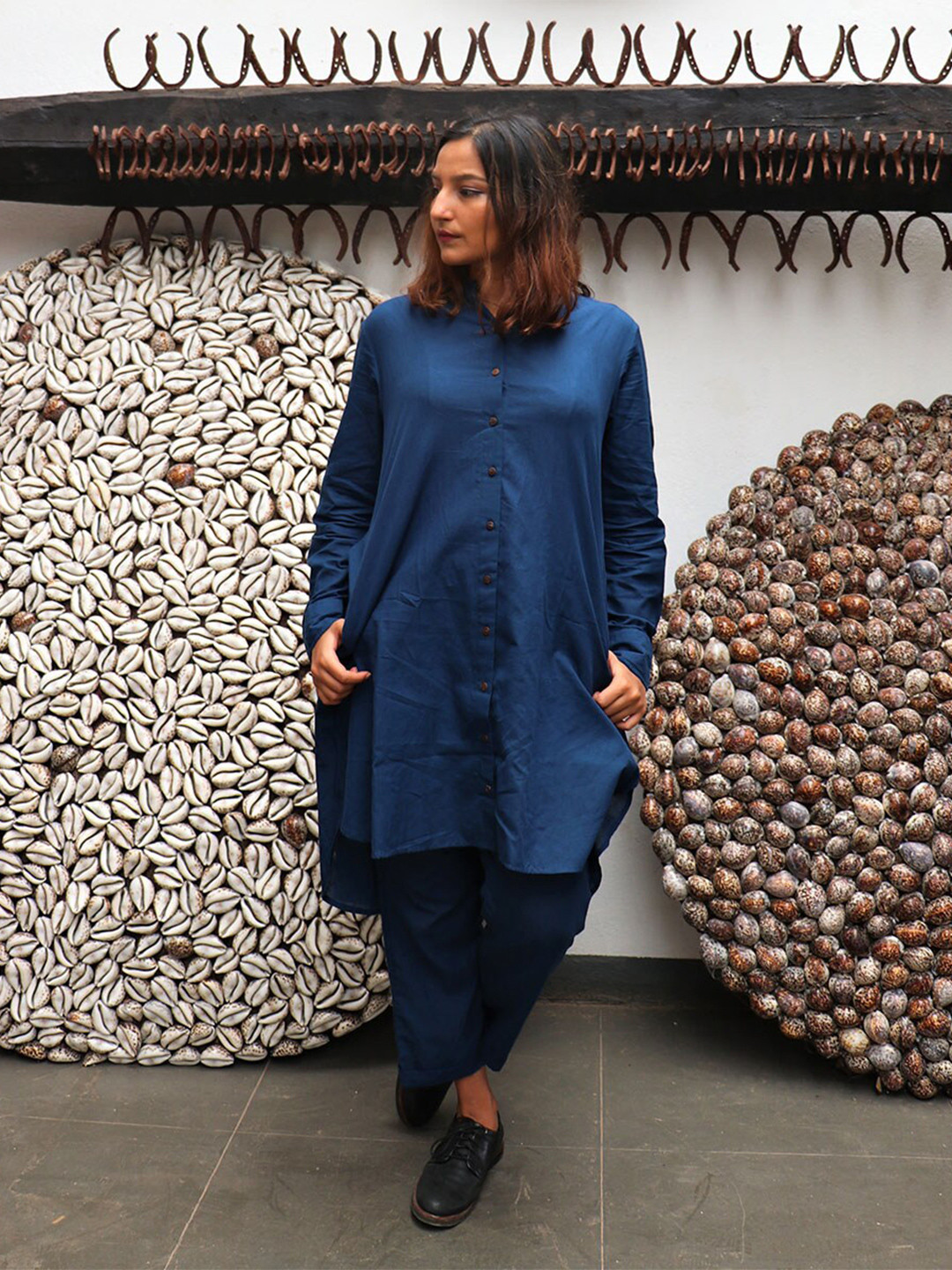 

Chidiyaa Blue Shirt Collar Tunic