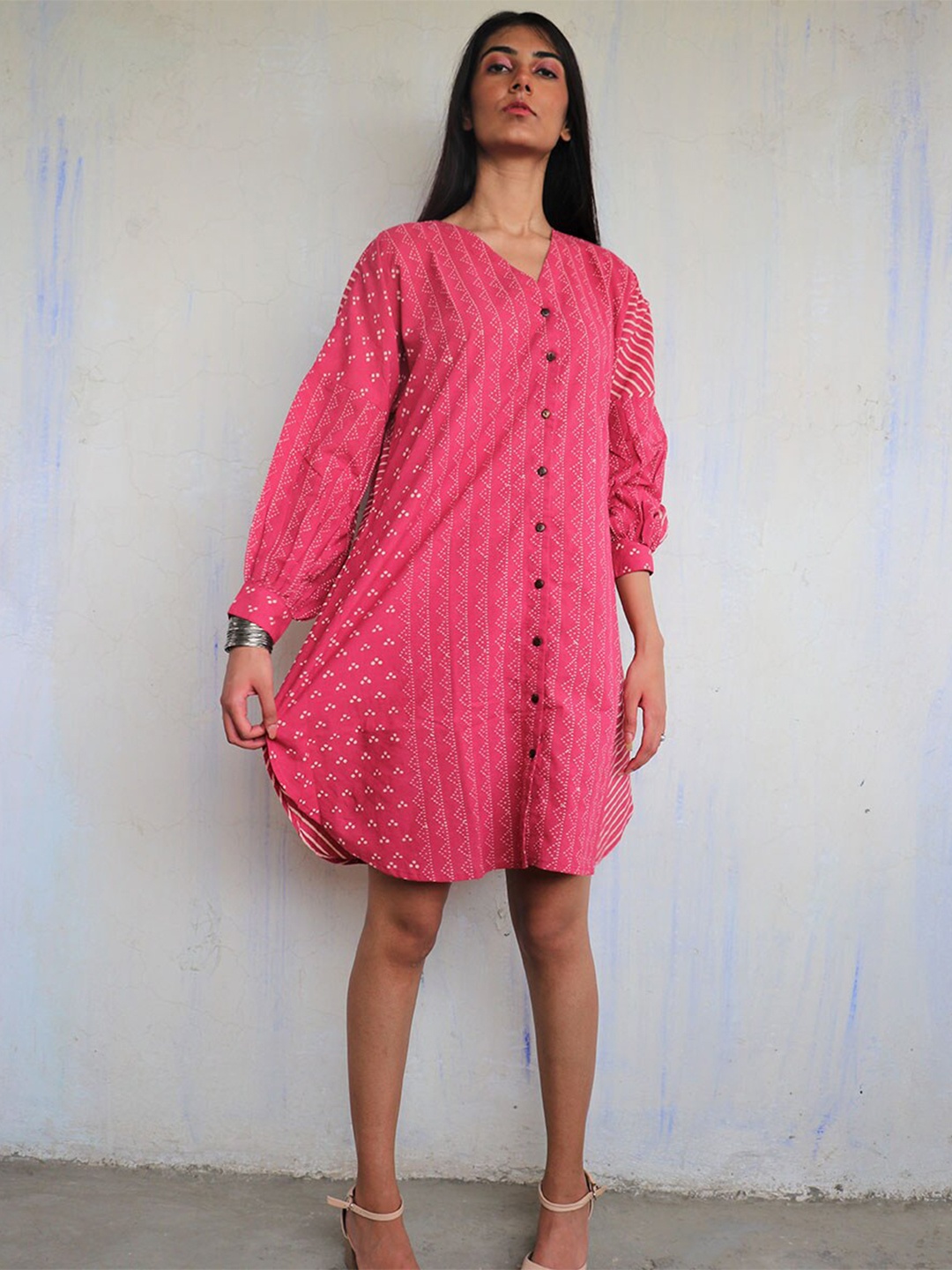 

Chidiyaa Pink Ethnic Motifs Printed A-Line Dress