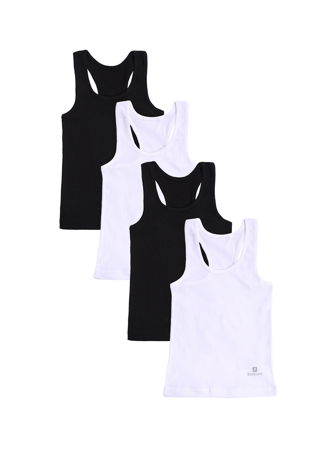 

Bodycare Girls Pack Of 4 Black & White Solid Cotton Tank Vest, Assorted