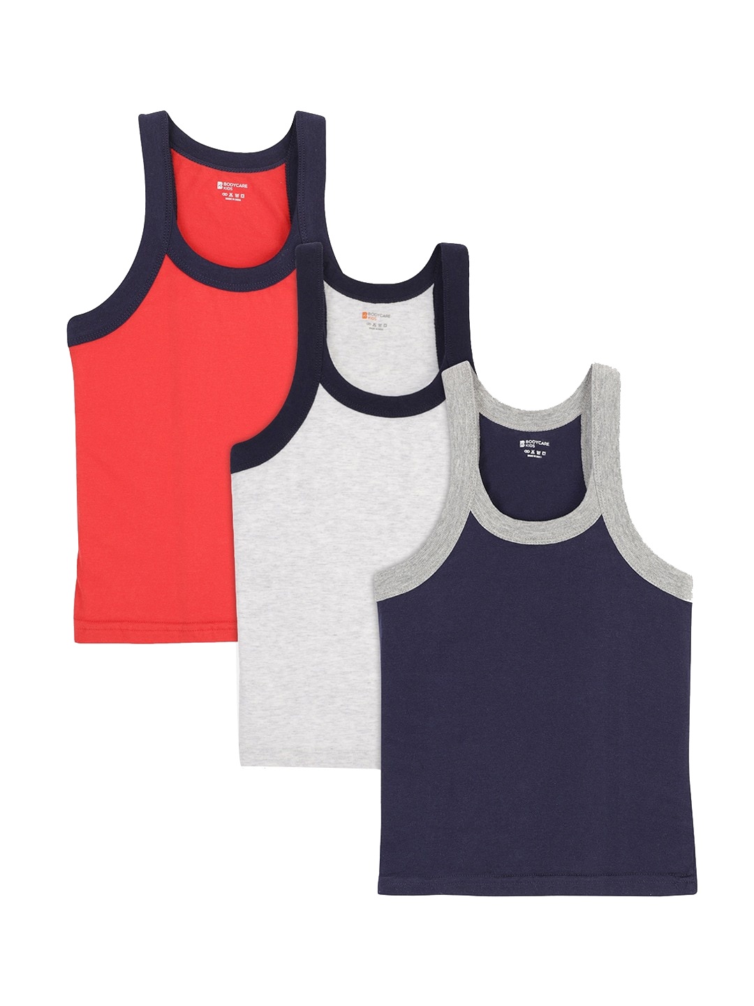 

Bodycare Kids Boys Pack Of 3 Solid Cotton Innerwear Vests, Red
