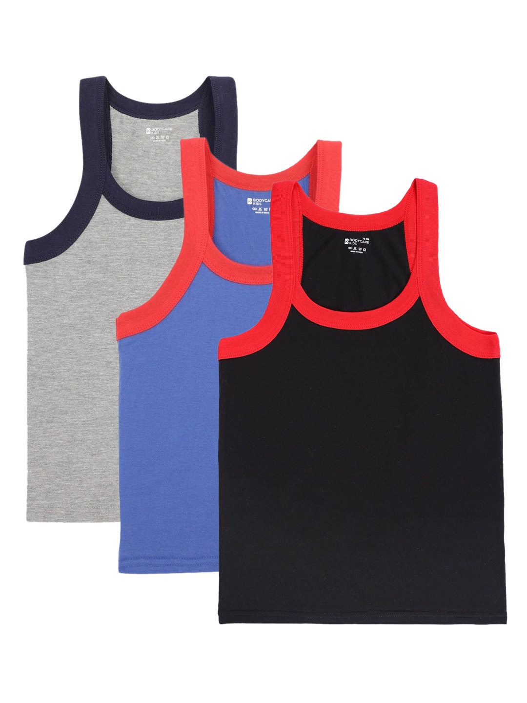 Bodycare Kids Boys Pack of 3 Assorted Solid Innerwear Vests, Grey