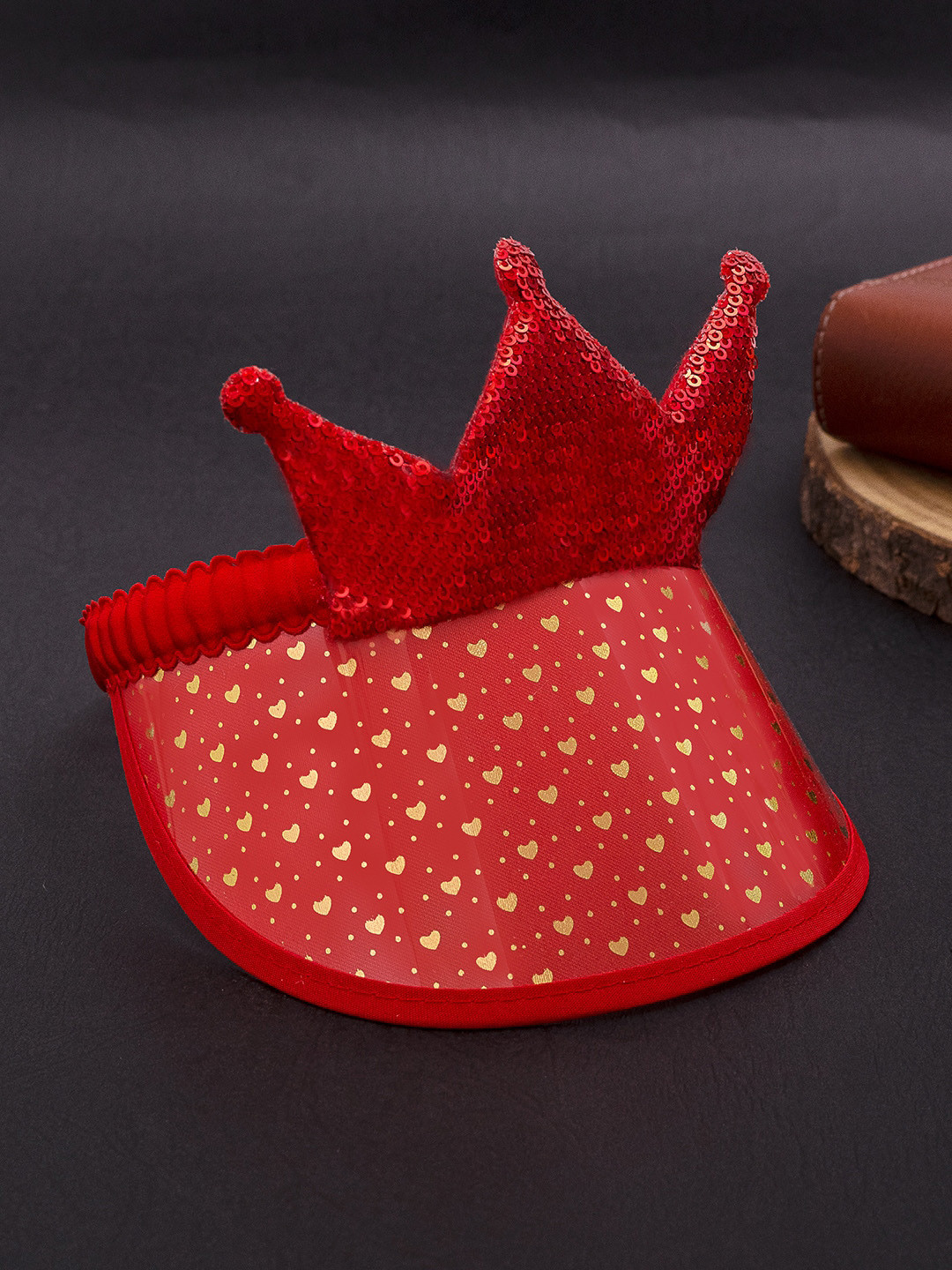 

Golden Peacock Girls Red & Gold-Toned Printed Visor Cap