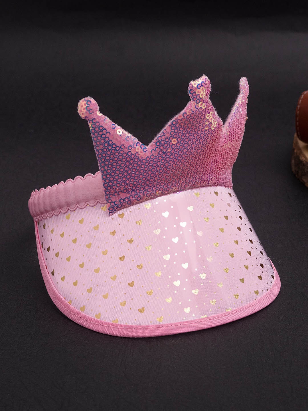 

Golden Peacock Girls Pink Crown Sequin Embellished Visor Cap