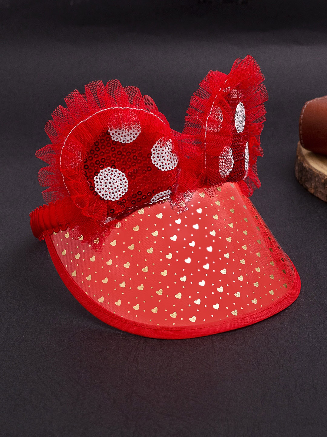 

Golden Peacock Girls Red & Gold-Toned Polka Dots Printed Mickey Mouse Visor Cap