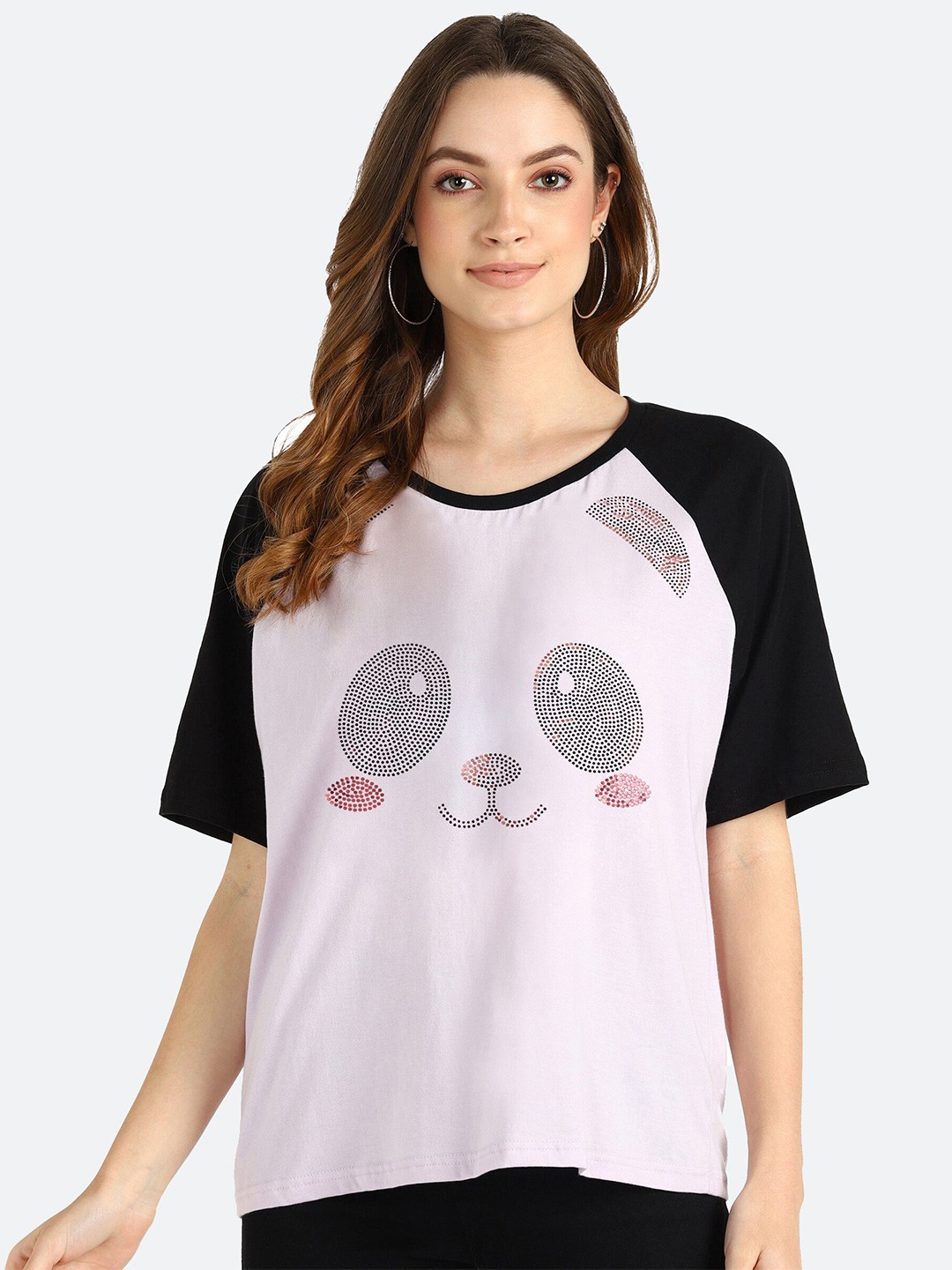

shashvi Women Purple & Black Printed T-shirt