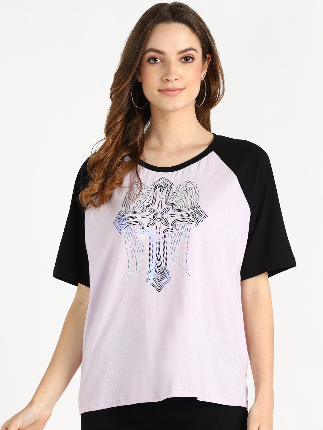 

shashvi Women Purple & Black Printed T-shirt